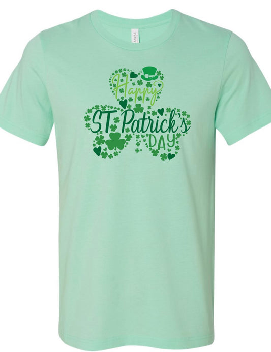 St. Patrick's Day Clover on Mint Tee