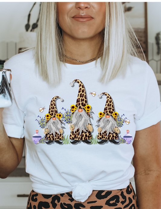 Leopard Gnomes on White Tee