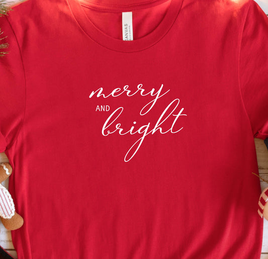 Merry & Bright on Red Tee