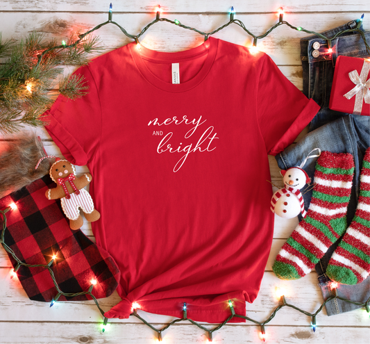 Merry & Bright on Red Tee