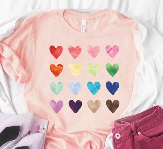 Rainbow Multi Hearts on Light Pink
