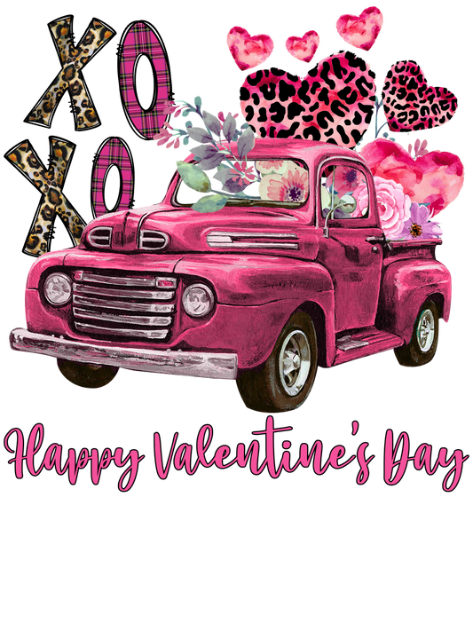 XoXo Valentine's Truck on Pink Tee