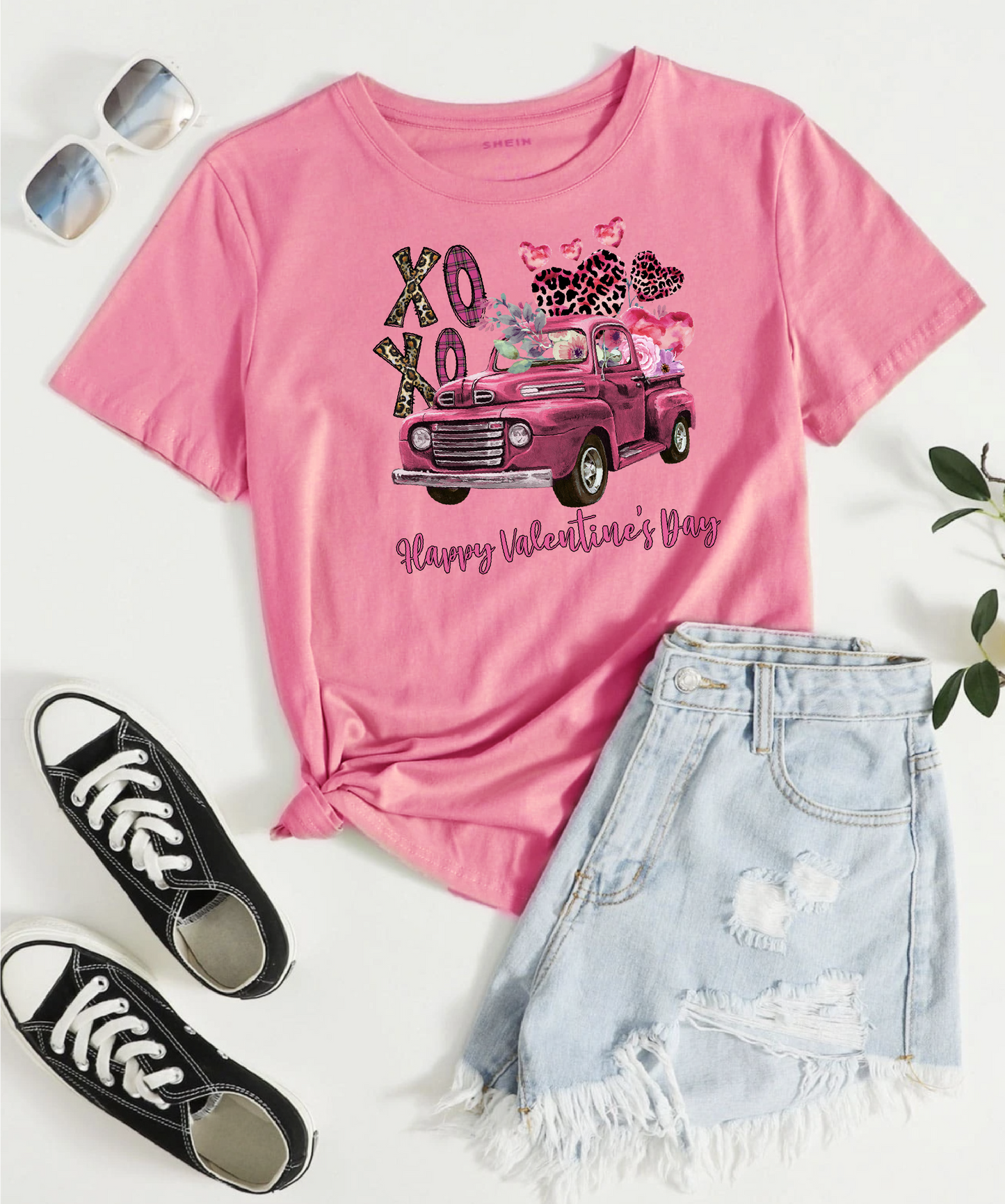 XoXo Valentine's Truck on Pink Tee